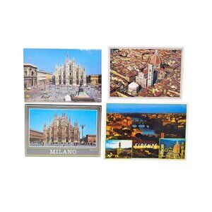 Set Of 4 Vintage Italy Postcards Featuring Milan Florence Landmarks Used Posted
